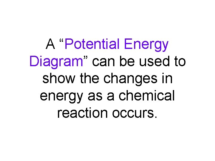 A “Potential Energy Diagram” can be used to show the changes in energy as