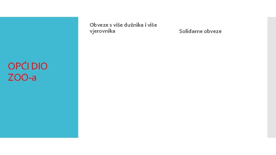 Obveze s više dužnika i više vjerovnika OPĆI DIO ZOO-a Solidarne obveze 