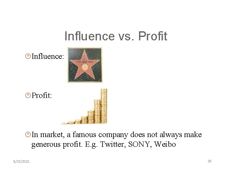 Influence vs. Profit · Influence: · Profit: · In market, a famous company does