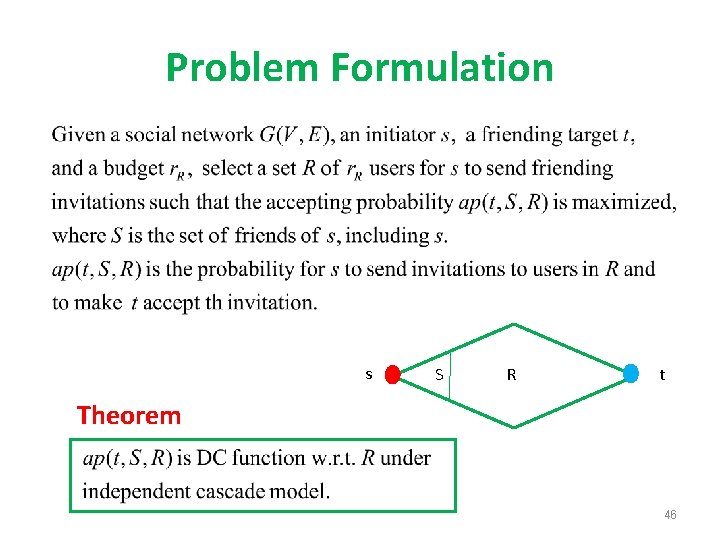 Problem Formulation s S R t Theorem 46 