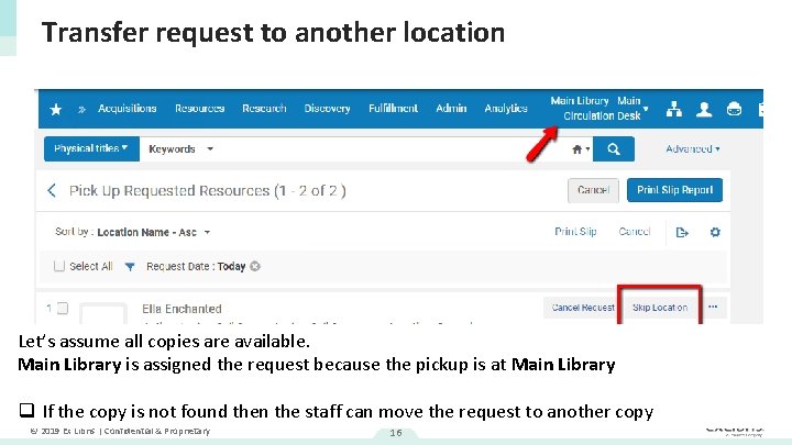 Transfer request to another location Let’s assume all copies are available. Main Library is