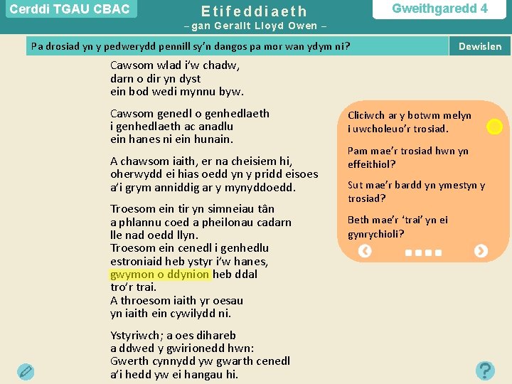 Cerddi TGAU CBAC Gweithgaredd 4 Etifeddiaeth – gan Gerallt Lloyd Owen – Pa drosiad