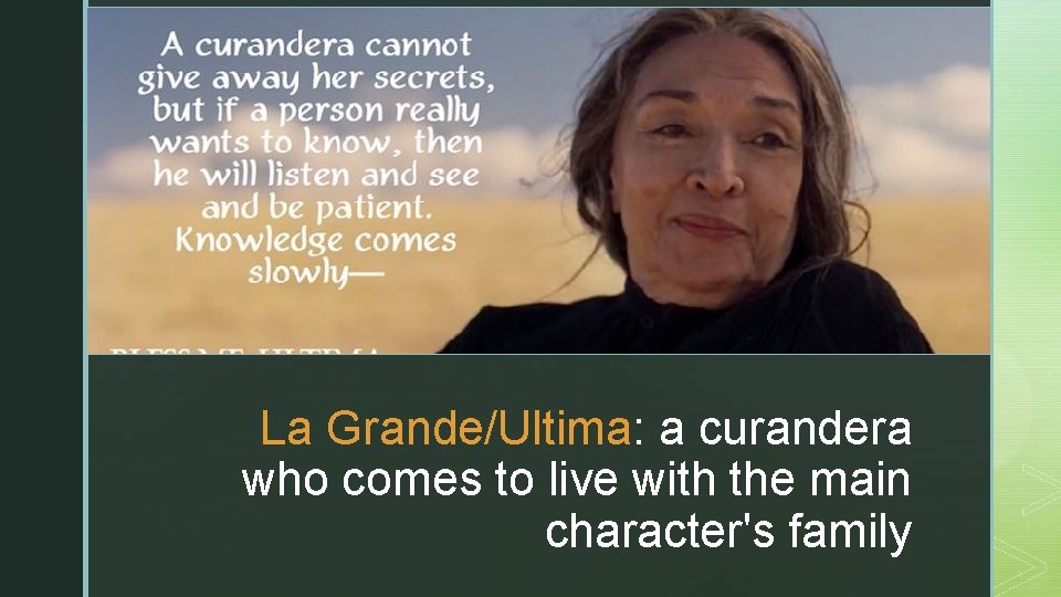 z z La Grande/Ultima: a curandera who comes to live with the main character's