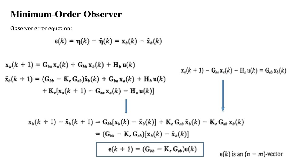 Minimum-Order Observer error equation: Minimum-Order Observer error equation: