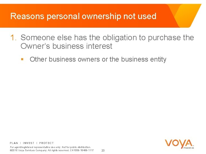 Reasons personal ownership not used 1. Someone else has the obligation to purchase the