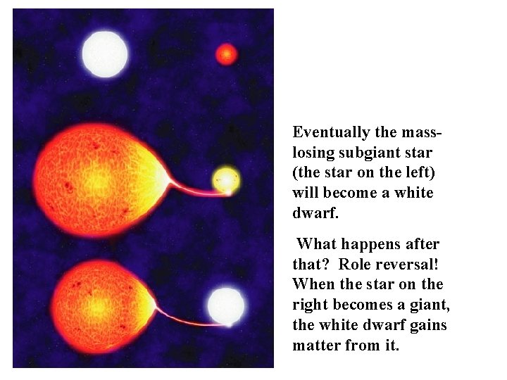 Eventually the masslosing subgiant star (the star on the left) will become a white