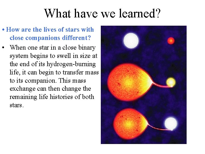 What have we learned? • How are the lives of stars with close companions