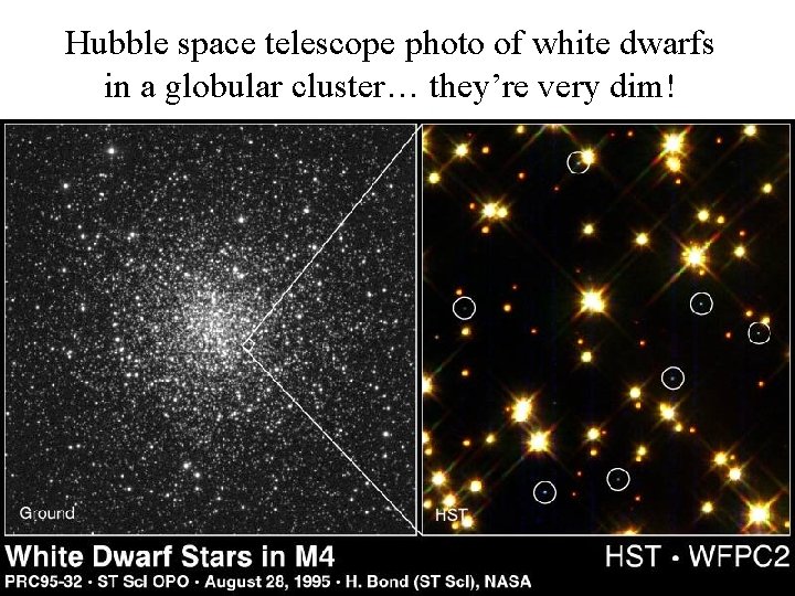 Hubble space telescope photo of white dwarfs in a globular cluster… they’re very dim!