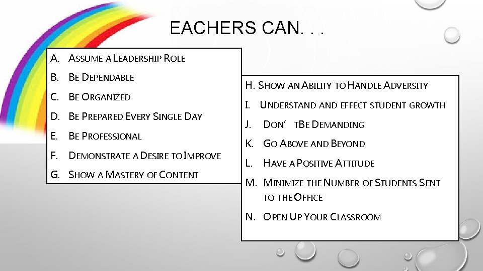 TEACHERS CAN. . . A. ASSUME A LEADERSHIP ROLE B. BE DEPENDABLE C. BE