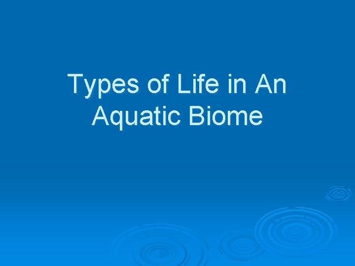 Types of Life in An Aquatic Biome 