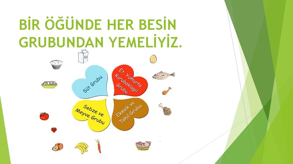BİR ÖĞÜNDE HER BESİN GRUBUNDAN YEMELİYİZ. 