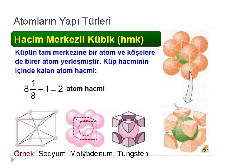 Atomların Yapı Türleri Örnek: Sodyum, Molybdenum, Tungsten 