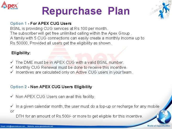 Repurchase Plan Option 1 - For APEX CUG Users BSNL is providing CUG services