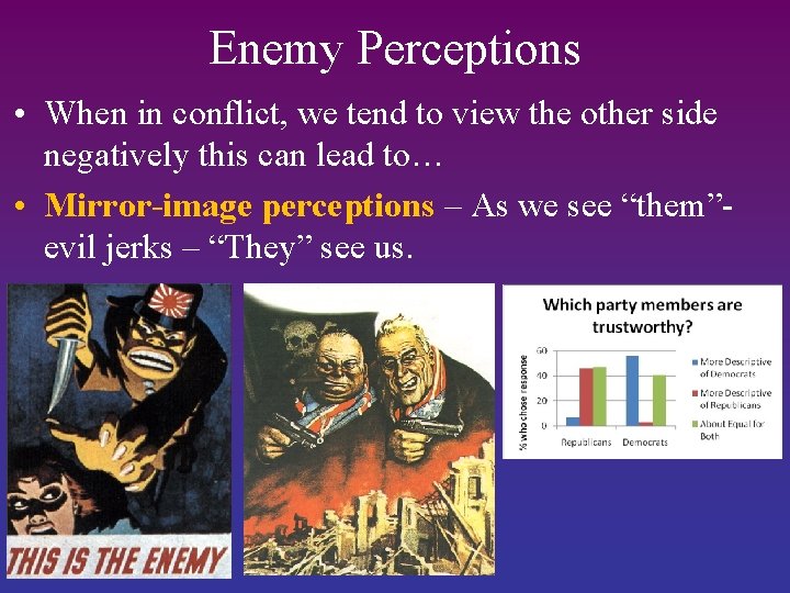 Enemy Perceptions • When in conflict, we tend to view the other side negatively