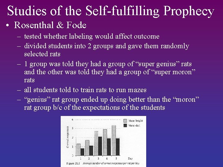 Studies of the Self-fulfilling Prophecy • Rosenthal & Fode – tested whether labeling would