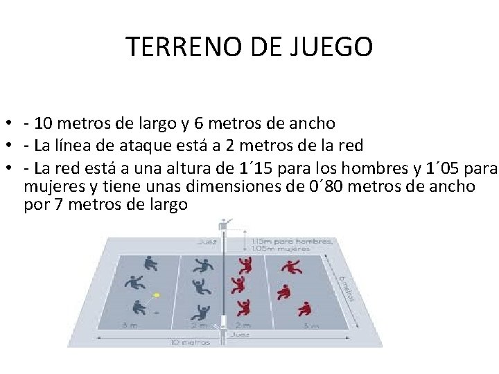 TERRENO DE JUEGO • - 10 metros de largo y 6 metros de ancho