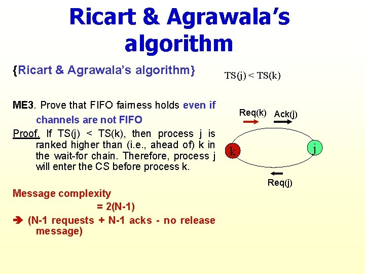 Ricart & Agrawala’s algorithm {Ricart & Agrawala’s algorithm} ME 3. Prove that FIFO fairness