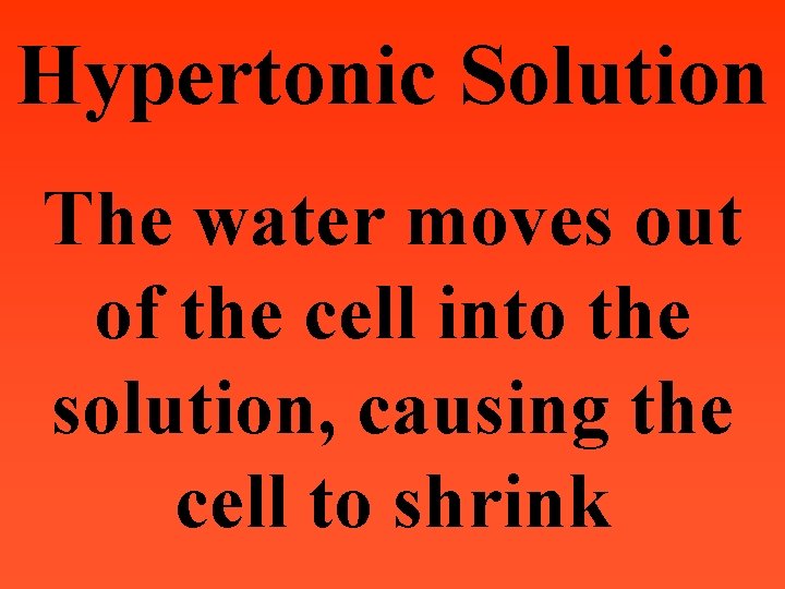 Hypertonic Solution The water moves out of the cell into the solution, causing the