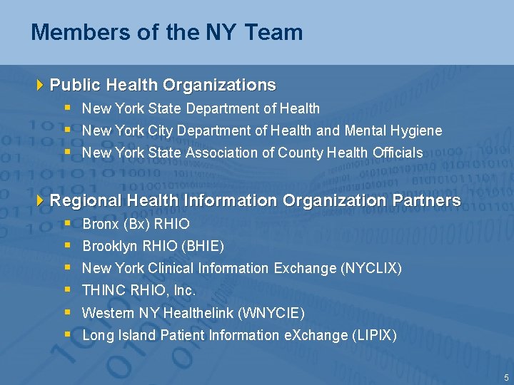 Members of the NY Team 4 Public Health Organizations § New York State Department