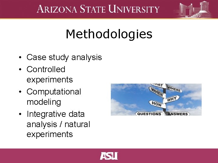 Methodologies • Case study analysis • Controlled experiments • Computational modeling • Integrative data