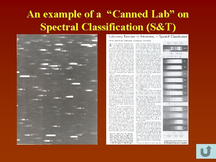 An example of a “Canned Lab” on Spectral Classification (S&T) 
