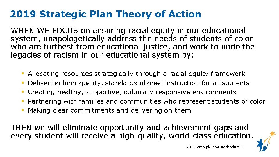 2019 Strategic Plan Theory of Action WHEN WE FOCUS on ensuring racial equity in