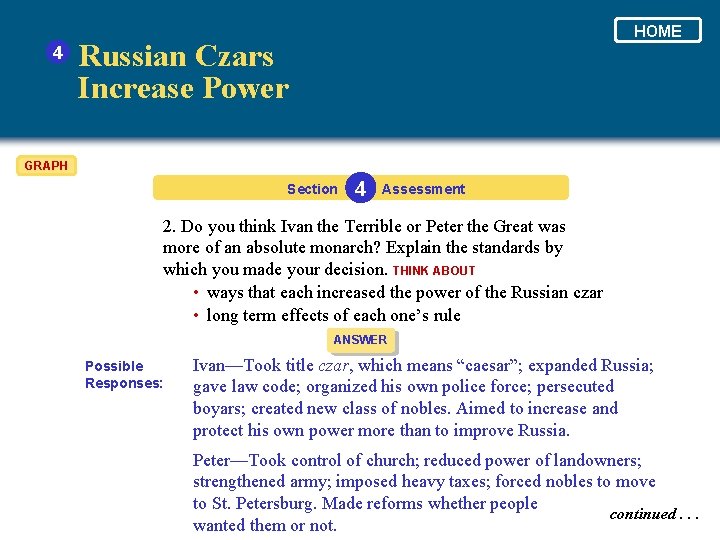 4 HOME Russian Czars Increase Power GRAPH Section 4 Assessment 2. Do you think