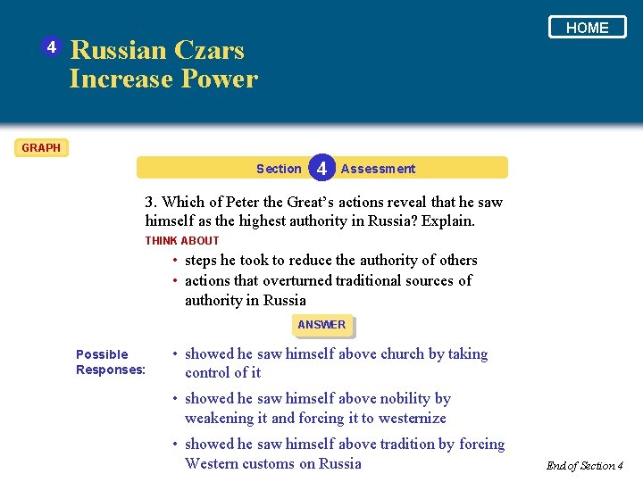 4 HOME Russian Czars Increase Power GRAPH Section 4 Assessment 3. Which of Peter