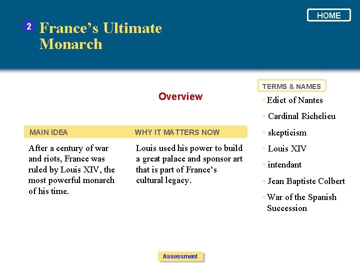 2 HOME France’s Ultimate Monarch TERMS & NAMES Overview • Edict of Nantes •