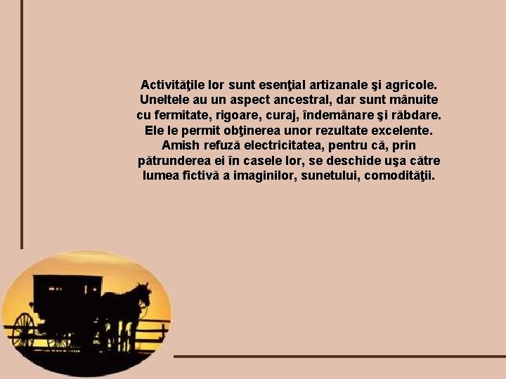 Activităţile lor sunt esenţial artizanale şi agricole. Uneltele au un aspect ancestral, dar sunt