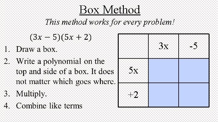 Box Method This method works for every problem! • 3 x 5 x +2