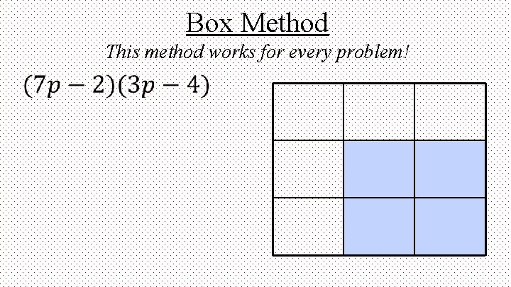 Box Method This method works for every problem! 