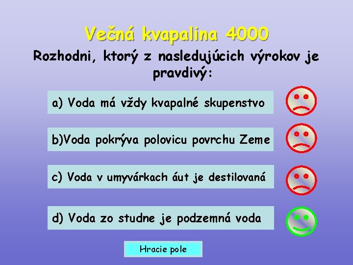 Večná kvapalina 4000 Rozhodni, ktorý z nasledujúcich výrokov je pravdivý: a) Voda má vždy