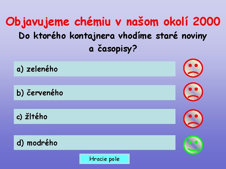 Objavujeme chémiu v našom okolí 2000 Do ktorého kontajnera vhodíme staré noviny a časopisy?