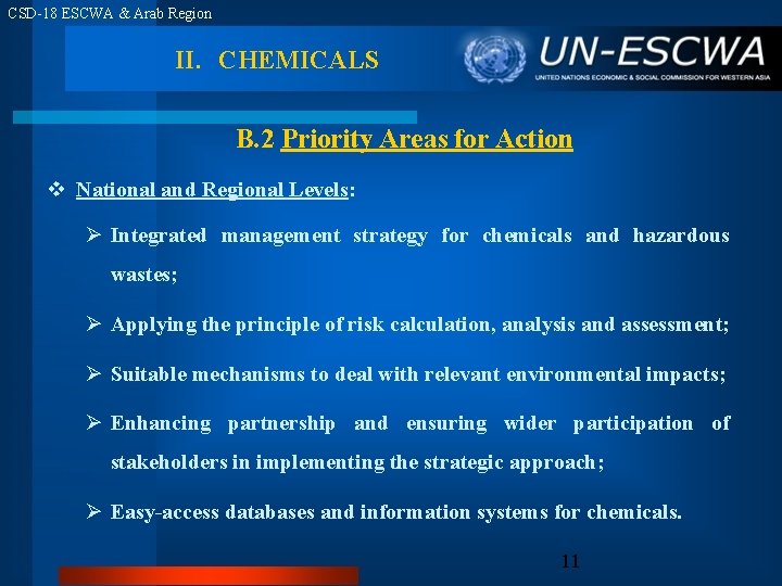 CSD-18 ESCWA & Arab Region II. CHEMICALS B. 2 Priority Areas for Action v