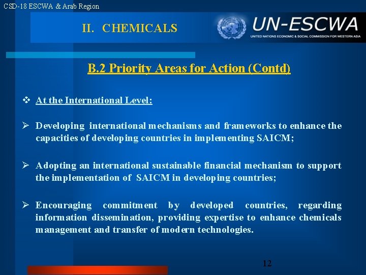 CSD-18 ESCWA & Arab Region II. CHEMICALS B. 2 Priority Areas for Action (Contd)