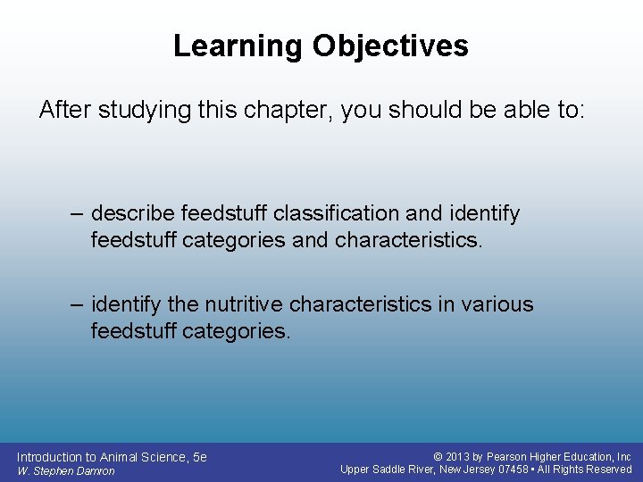 Learning Objectives After studying this chapter, you should be able to: – describe feedstuff Learning Objectives After studying this chapter, you should be able to: – describe feedstuff