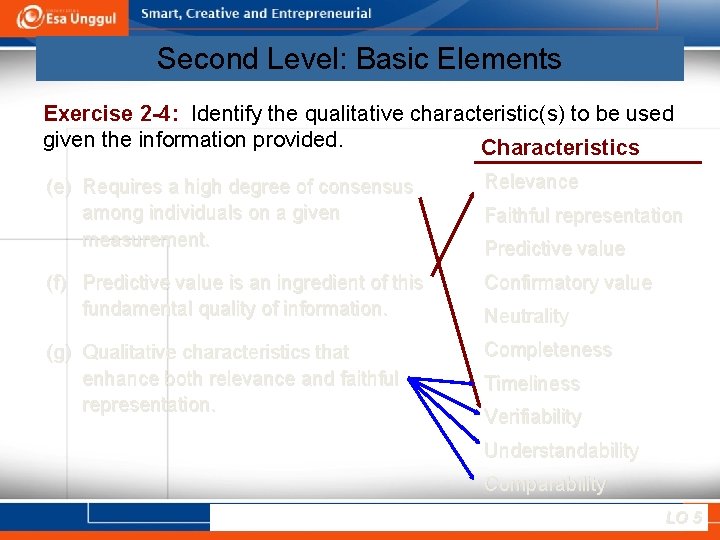 Second Level: Basic Elements Exercise 2 -4: Identify the qualitative characteristic(s) to be used