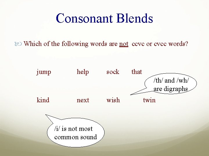 Consonant Blends Which of the following words are not ccvc or cvcc words? jump