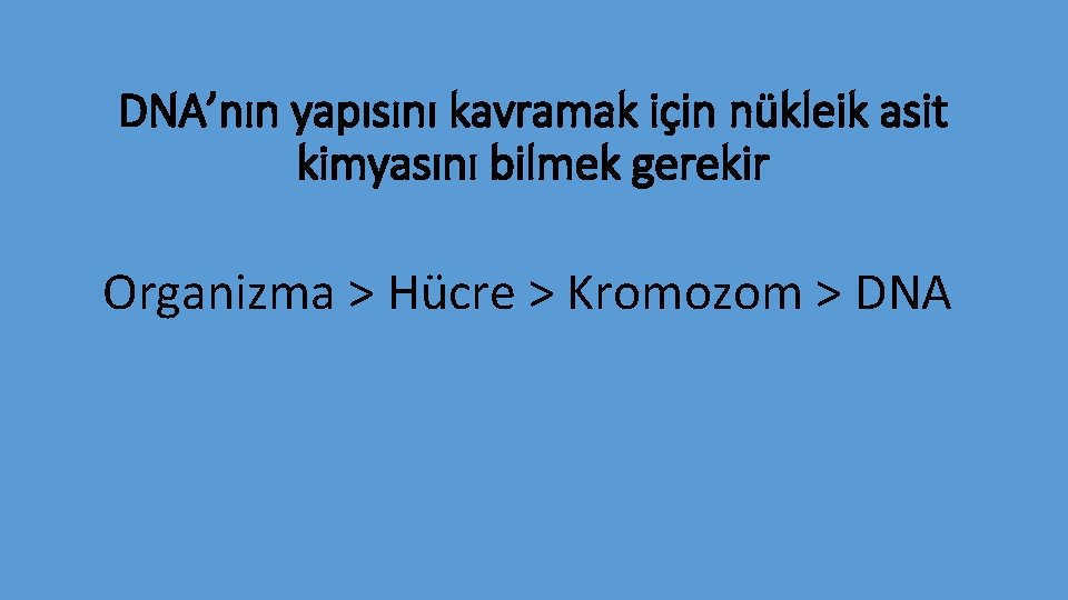 DNA’nın yapısını kavramak için nükleik asit kimyasını bilmek gerekir Organizma > Hücre > Kromozom