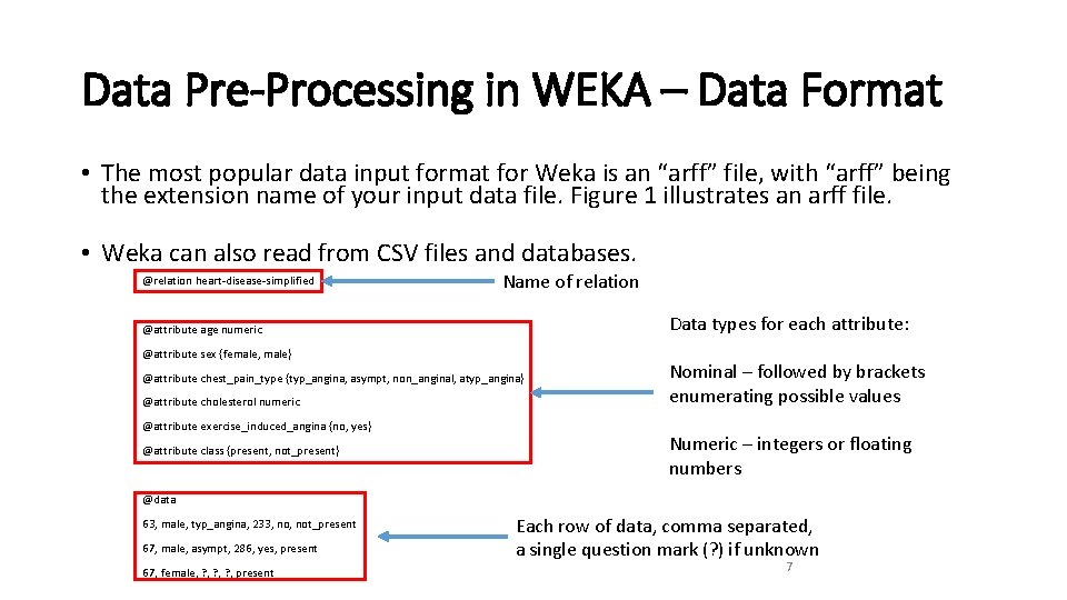 Data Pre-Processing in WEKA – Data Format • The most popular data input format