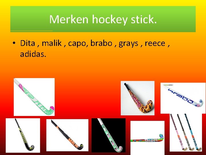 Merken hockey stick. • Dita , malik , capo, brabo , grays , reece