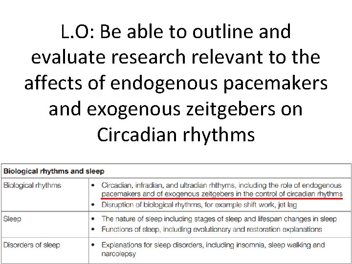 L. O: Be able to outline and evaluate research relevant to the affects of