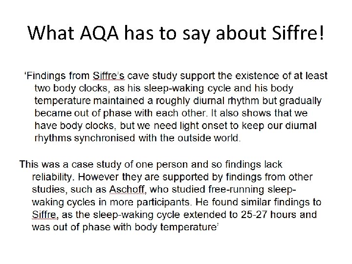 What AQA has to say about Siffre! 