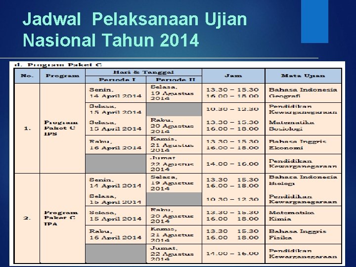 Jadwal Pelaksanaan Ujian Nasional Tahun 2014 