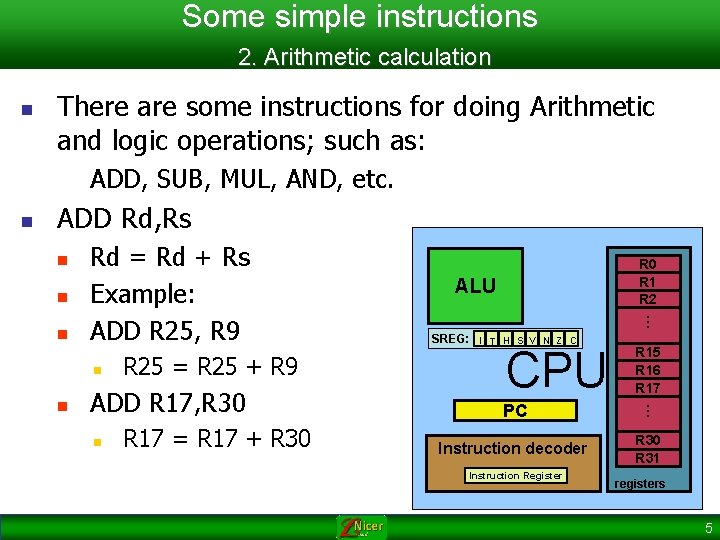 Some simple instructions 2. Arithmetic calculation n There are some instructions for doing Arithmetic
