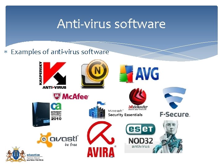 Anti-virus software Examples of anti-virus software 60 