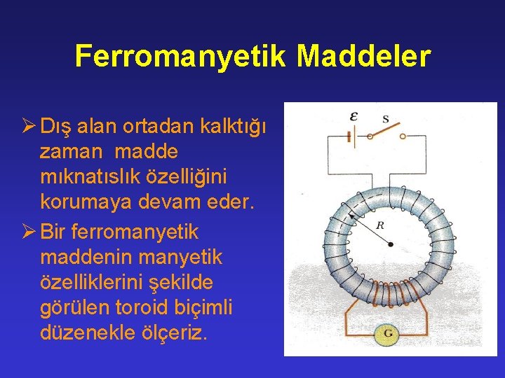 Ferromanyetik Maddeler Ø Dış alan ortadan kalktığı zaman madde mıknatıslık özelliğini korumaya devam eder.