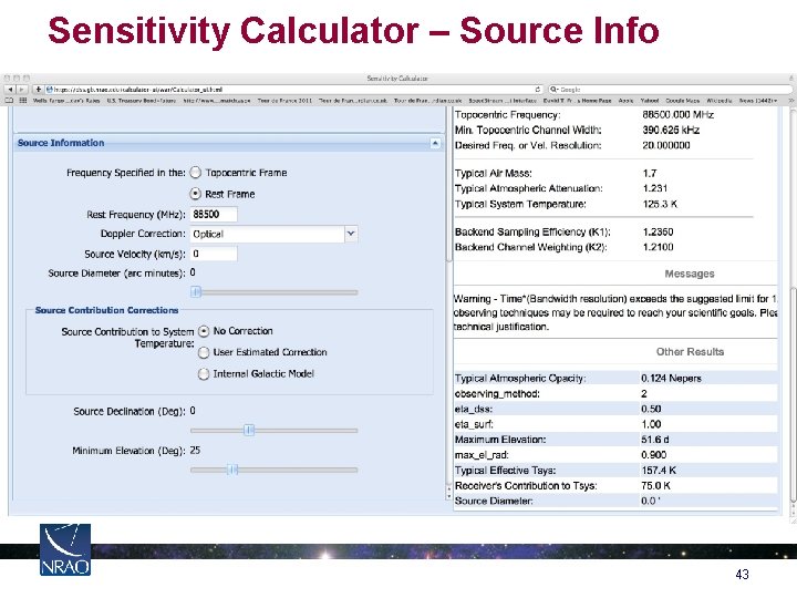Sensitivity Calculator – Source Info 43 