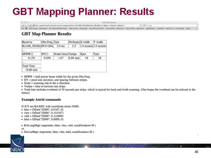 GBT Mapping Planner: Results 46 